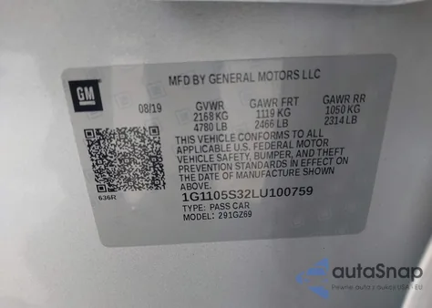2020 Chevrolet Impala Fwd Premier from USA, damaged, VIN 1G1105S32LU100759